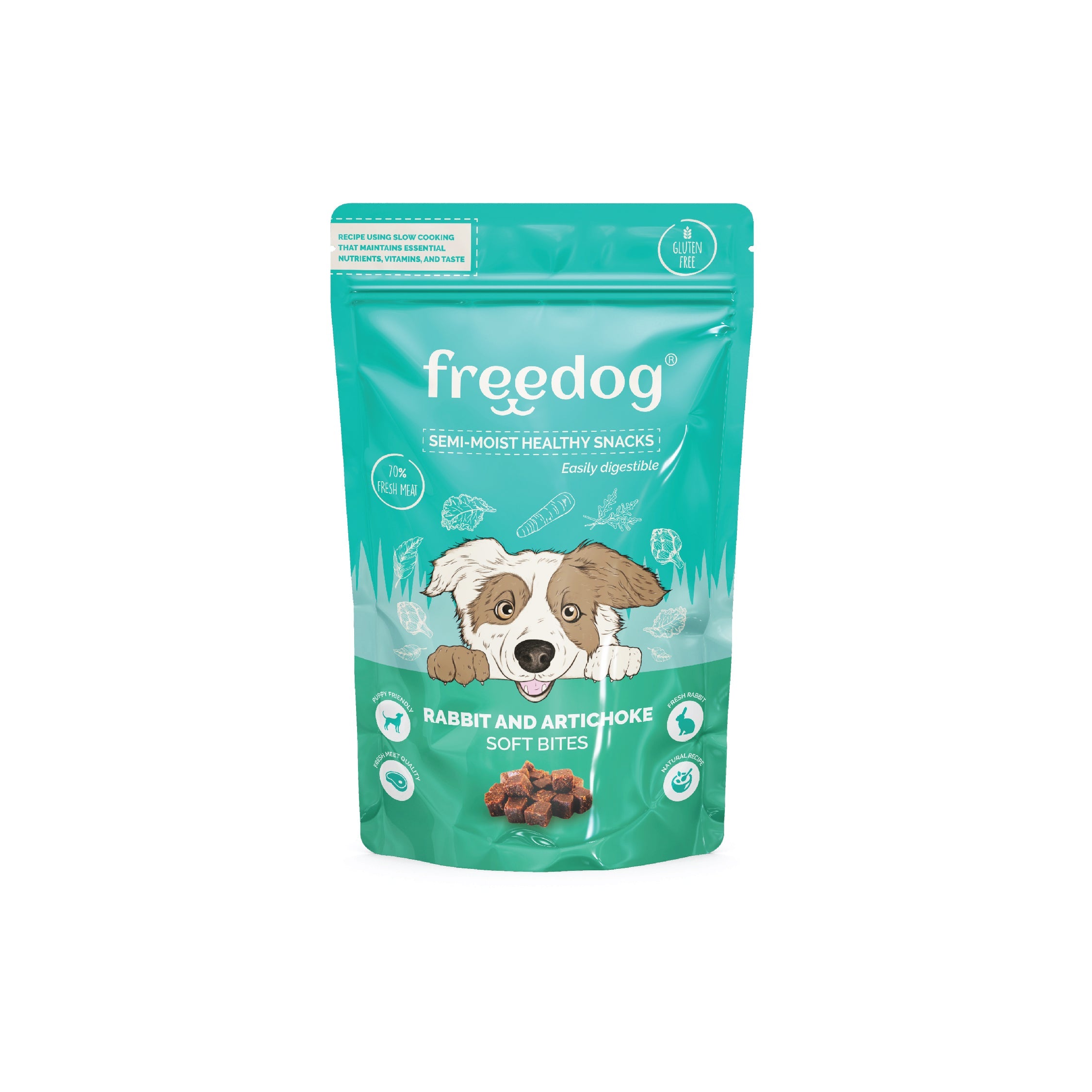 070040004 freedog snack semi moist rabbit artichoke dog treat