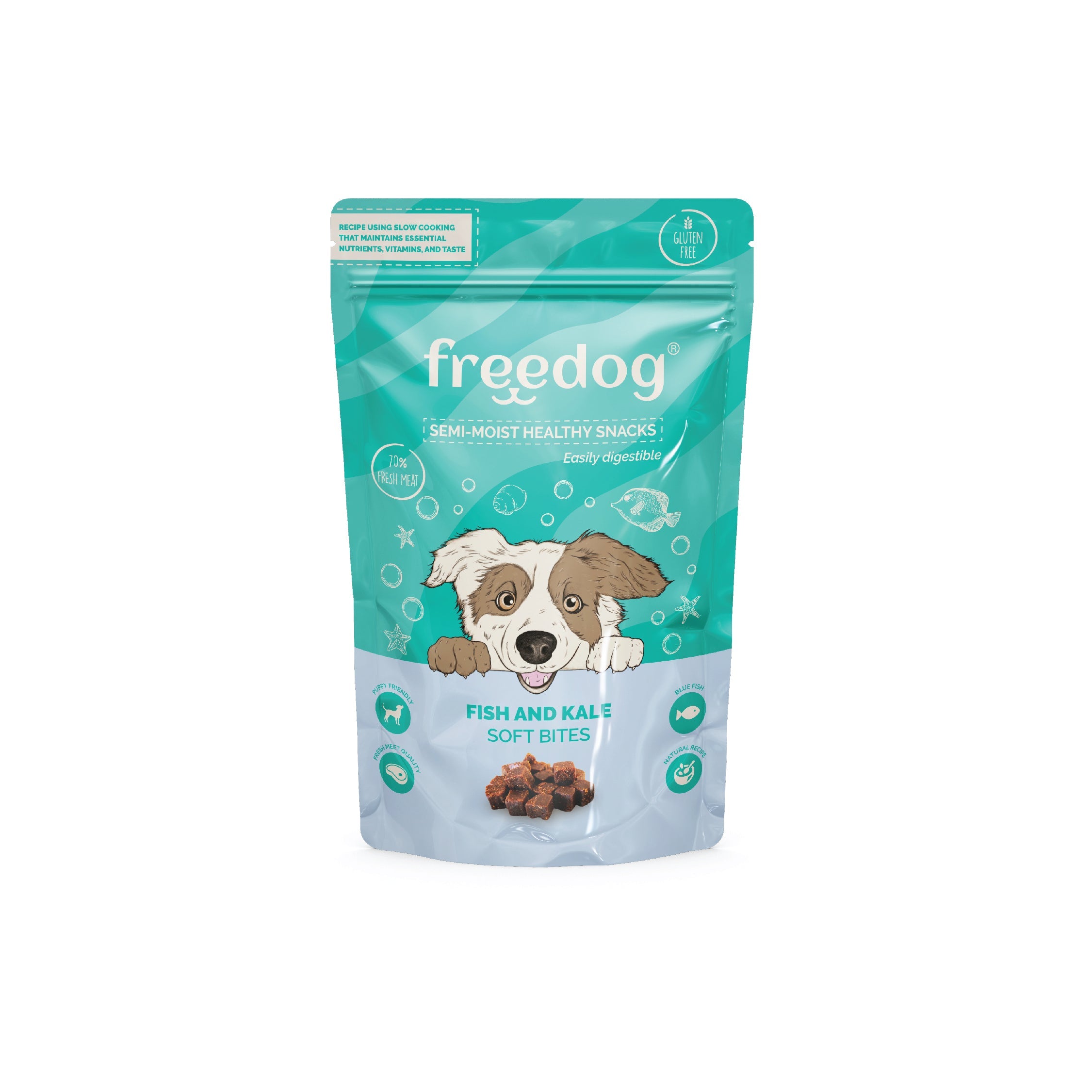 070040005 freedog snack semi moist blue fish kale dog treat