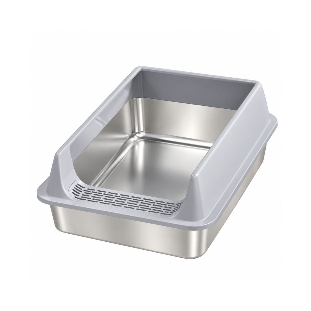 Stainless Steel Open Cat Litter Box with High Sides grey