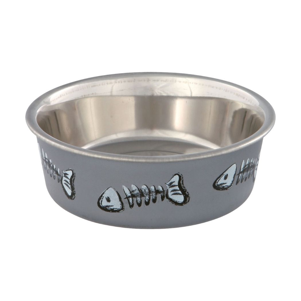 Trixie Stainless Steel Bowl Fish Print Grey