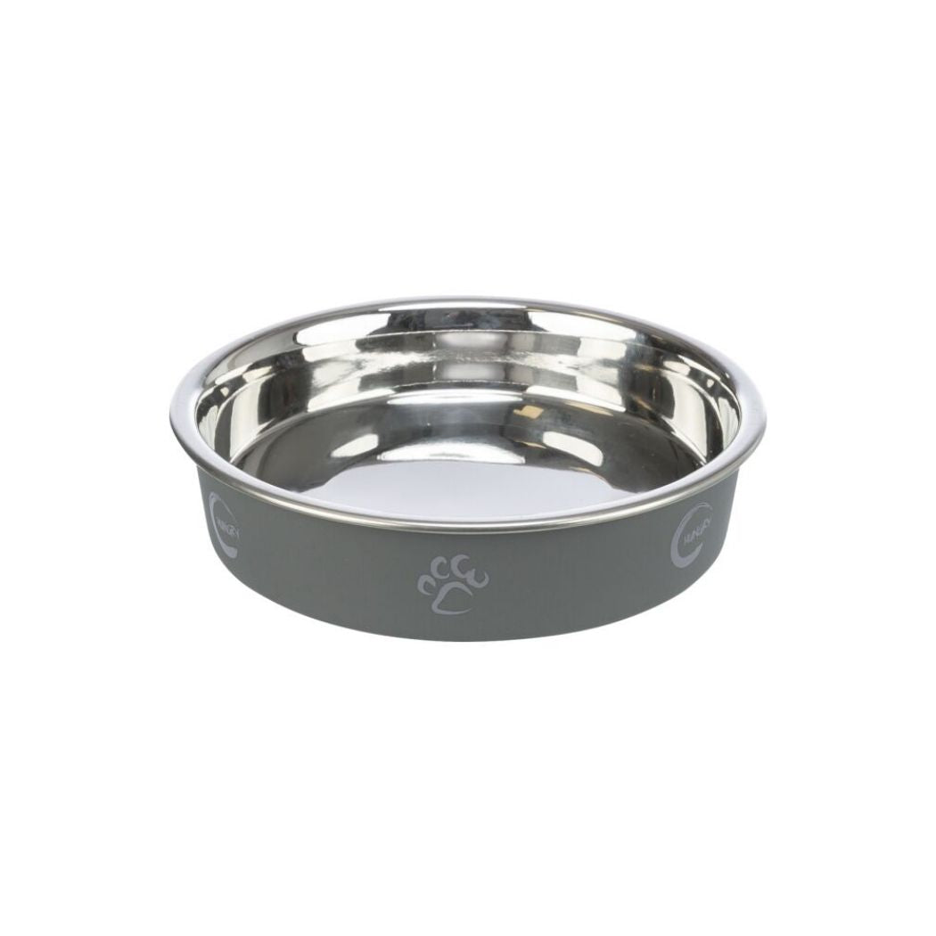 Trixie Flat Stainless Steel Bowl Paw Print Grey