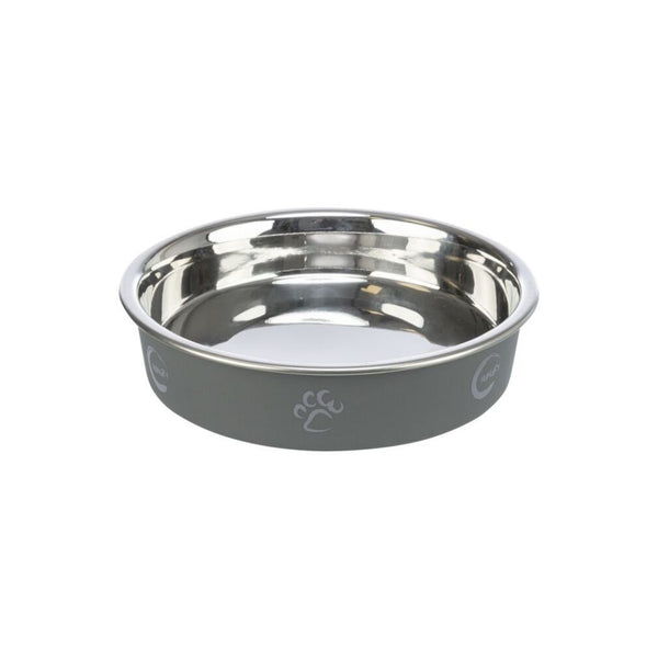 Trixie Flat Stainless Steel Bowl Paw Print Grey