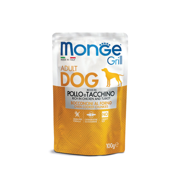 monge dog grill adult chicken turkey pouch wet food