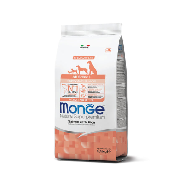 monge natural superpremium dog allbreeds puppy junior monoprotein salmon dry food